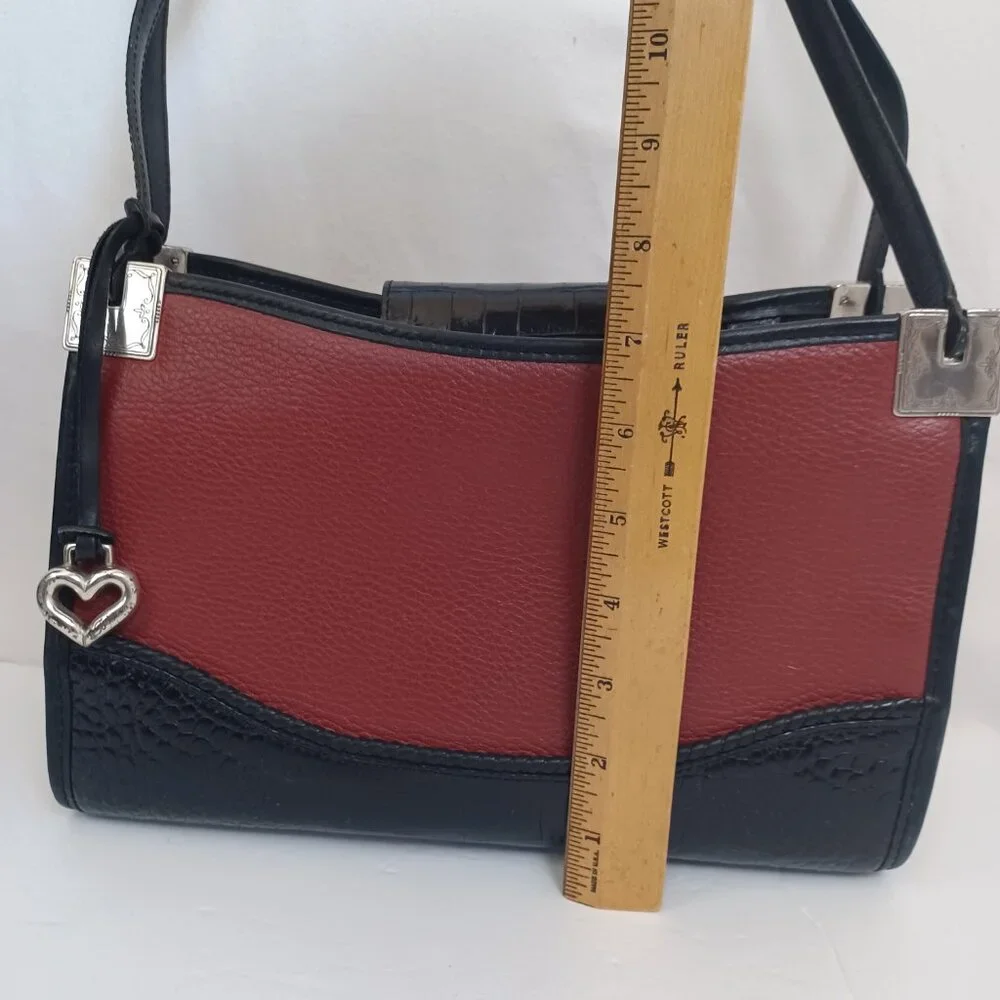 Brighton Bag Leather Shoulder Handbag Croc-Embossed Black‎ Maroon